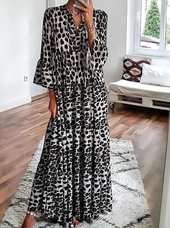 Casual V Neck Oversize Floor Length Maxi Dress