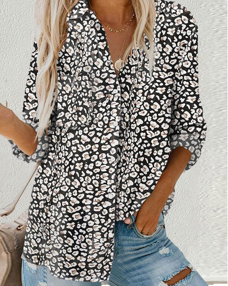 Casual Long Sleeve Buttoned Floral Print Shirt