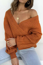 Florcoo Sexy V-neck Off-shoulder Sweater Casual Sweater