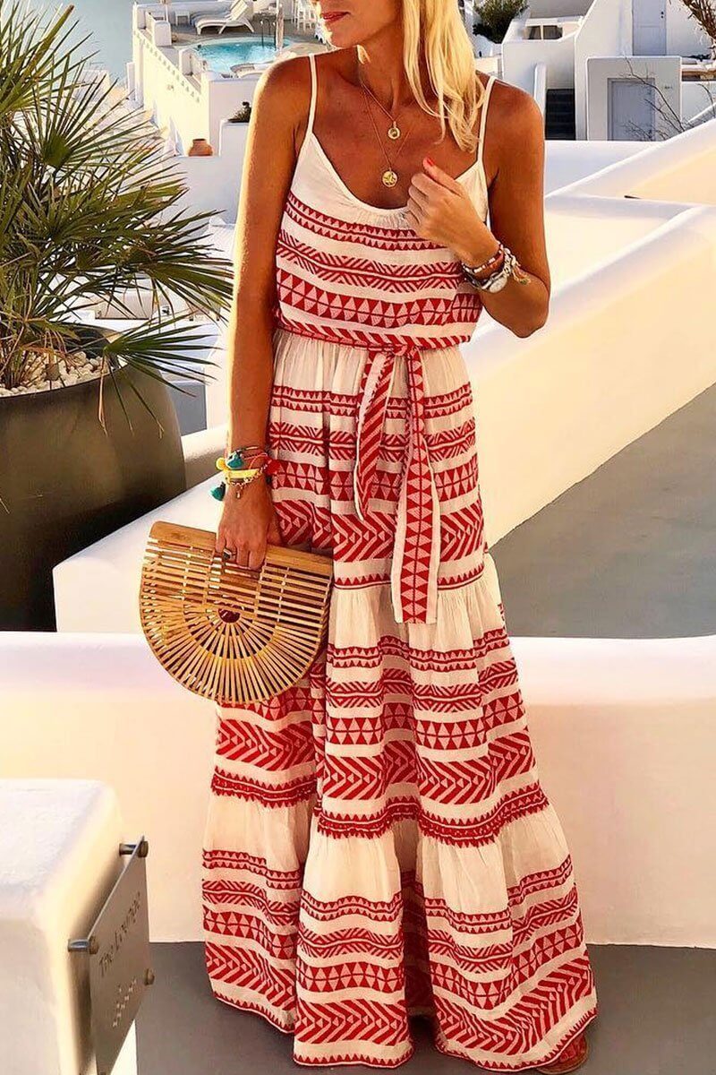 Geometric Printed Loose Ankle Length Dress