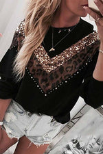 Florcoo Leopard Sequin O-Neck Top