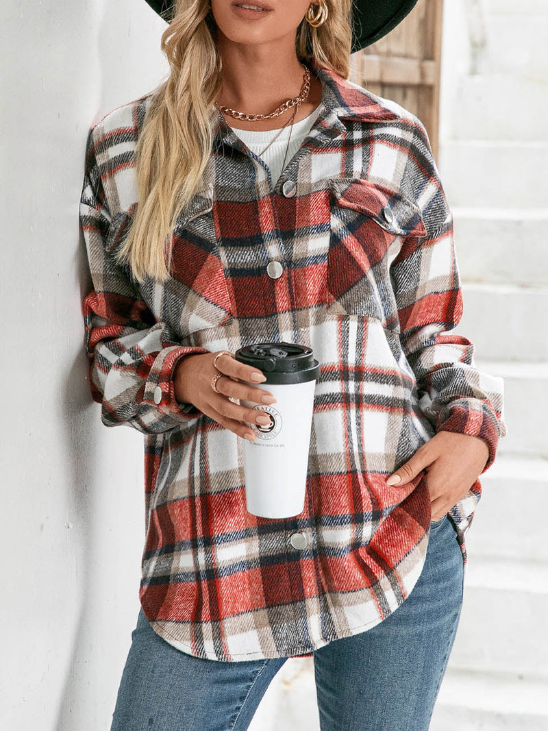 Button Down Front Pocket Plaid Shacket