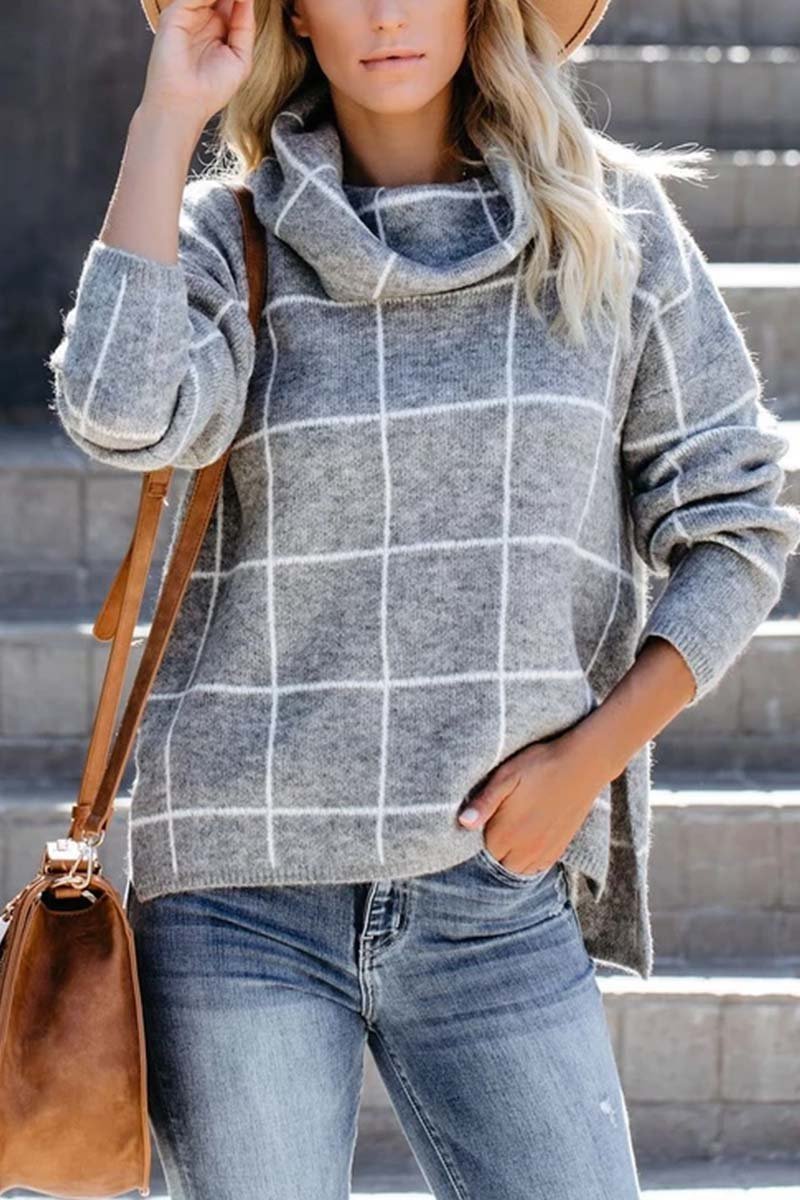 Florcoo Turtleneck Plaid Sweater