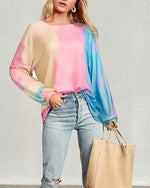 Long Sleeve Round Neck Loose Tunic Blouse Top