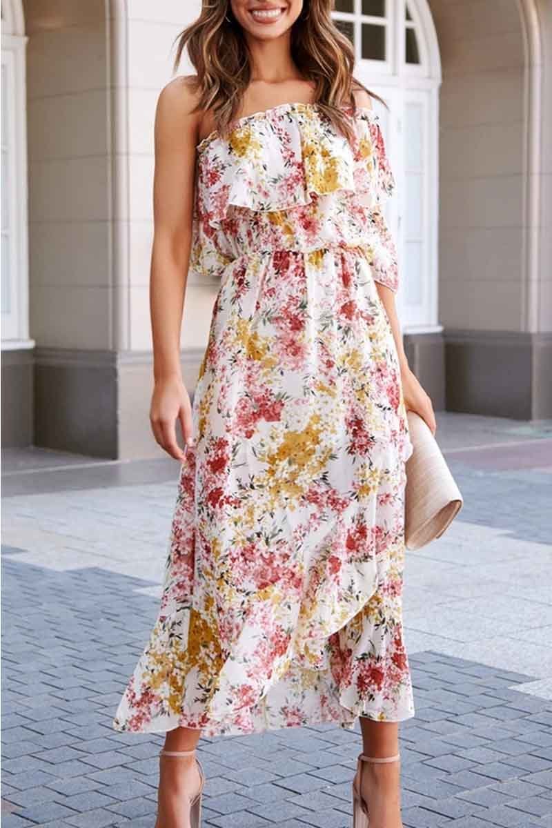 Florcoo Off- shoulder Print Dress