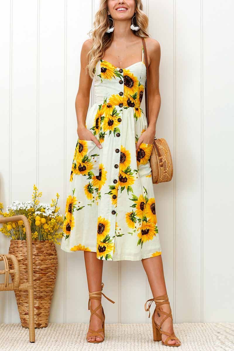 Florcoo Sunflower Print Camisole Dress