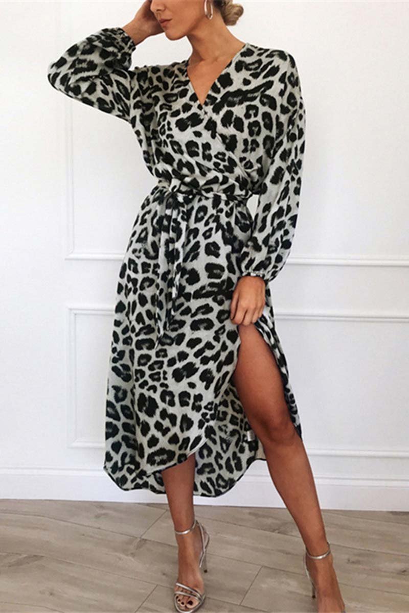 Florcoo V Neck Sexy Leopard Dress