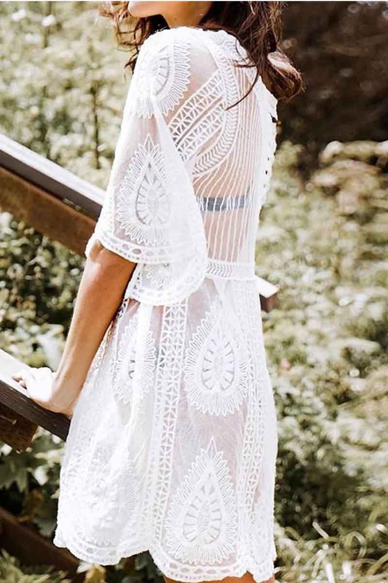 Hollow Embroidery Half Sleeve Cover-Up