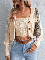 Cropped Button Down Cardigan Top and Vest Co Ord Set