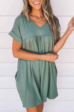 Florcoo V-neck Solid Color Loose Dress