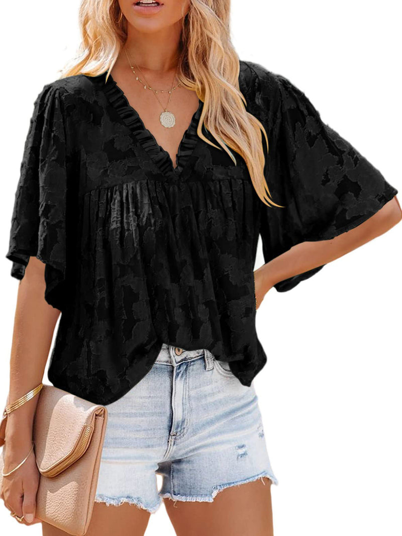 Loose Casual V Neck Short Sleeve Shirt Top