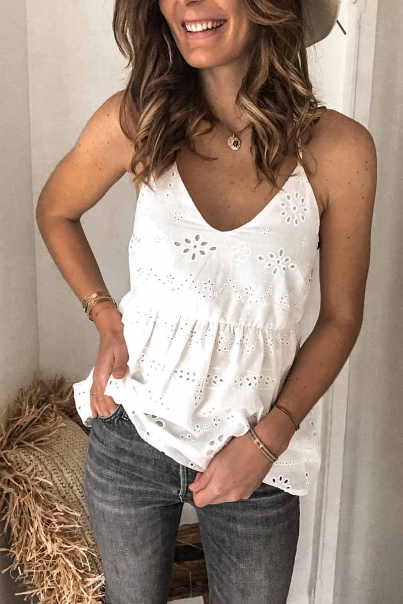 Embroidery Hollow-out Tops