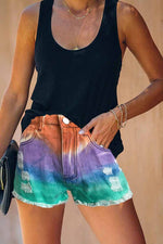 Florcoo Summer Tie-Dye Color Denim Shorts