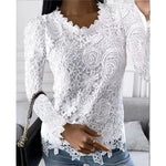 Elegant Long Sleeve O-Neck Floral Print Lace Blouse