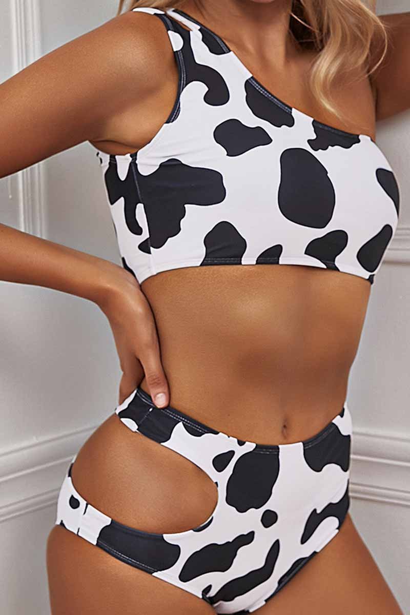 Florcoo Two-Piece Cow Pattern Digital Printing Split Swimsuit