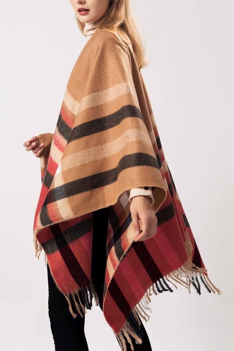 Essential Grid Loose Tassel Shawl Cloak(2 Colors)