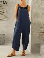 Spaghetti Strap Solid Color Side Pocket Overall Jumpsuit