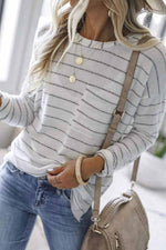 Florcoo Striped Long Sleeve T-shirt With Pocket