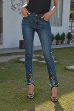 Florcoo Slim-Fit Petite Stretch-Embroidered Jeans