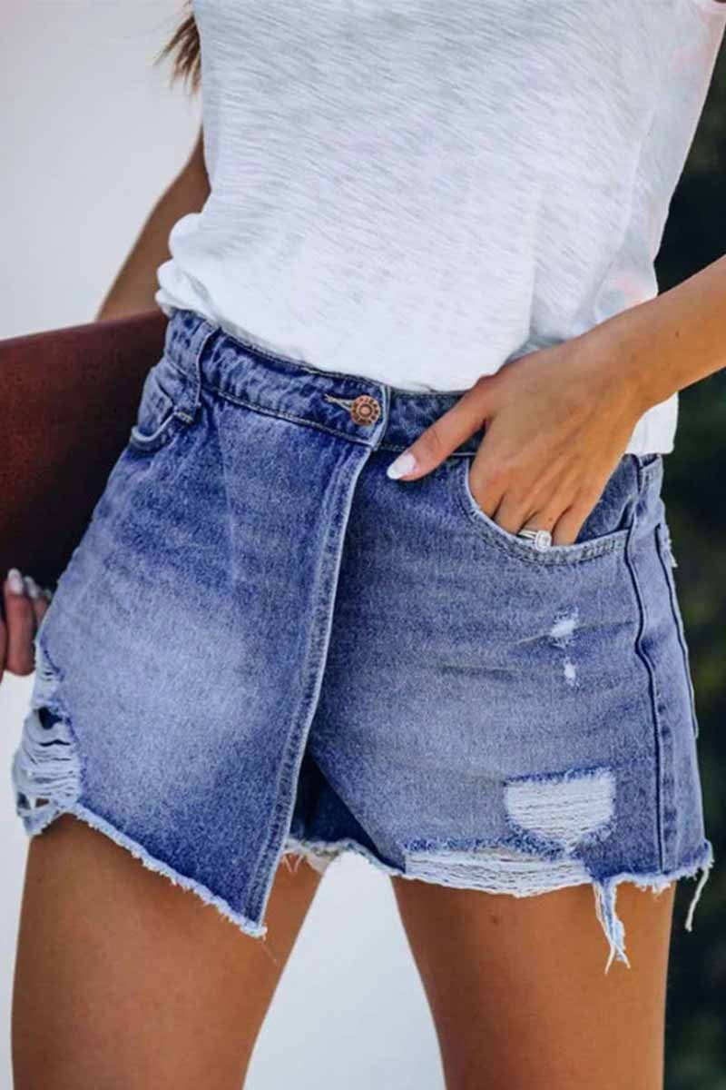 Florcoo Ripped & Repaired Denim Skorts