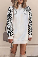 Florcoo Turtleneck Leopard Print Mini Dress