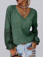 Casual Long Sleeve V Neck Top