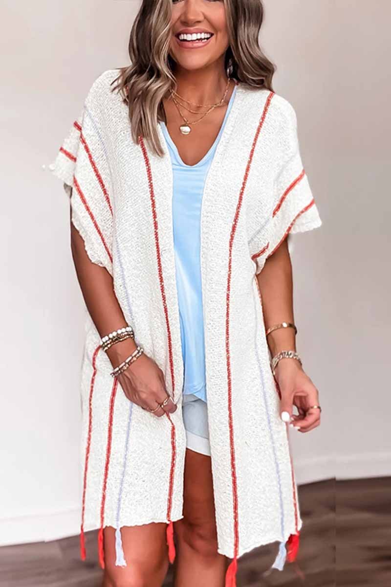 Florcoo Red Striped Knitted Cardigan