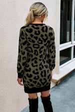 Florcoo Leopard Print Oneck Mini Dress