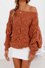 Florcoo Strapless Hollow Lantern Sleeve Sweater