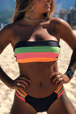Bandeau Rainbow Striped Bikini Set (3 Colors)