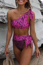 Florcoo One Shoulder Leopard Print Bikini Set