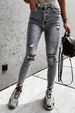 Grey Ripped High Waist Skinny Jeans
