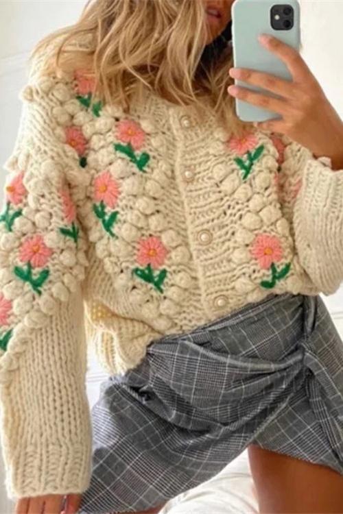 Floral Pearl Button Cardigan