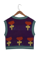 Flower V Neck Sweater Vest