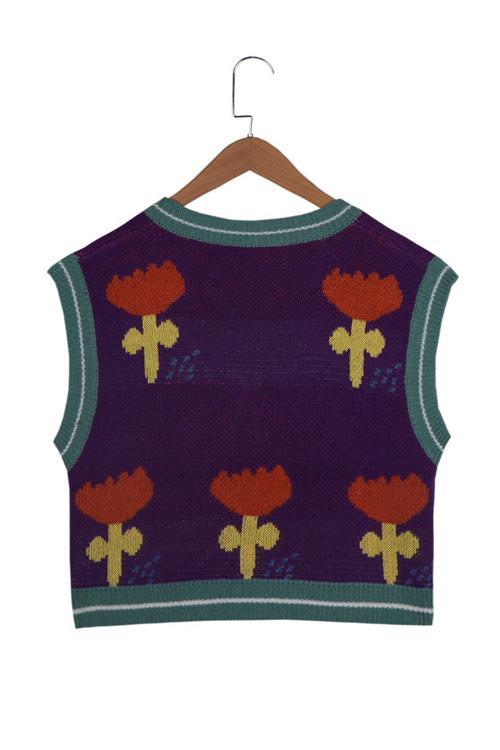 Flower V Neck Sweater Vest
