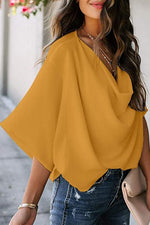 Drape V Neck Bell Sleeve Blouse