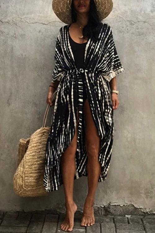 Print Belted Cover Kimono