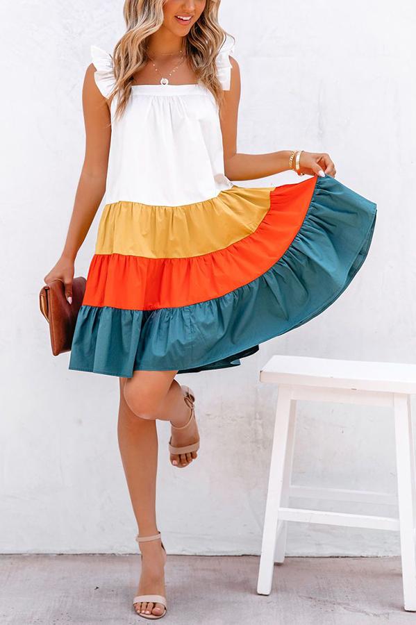 Restart Summer Color Block Tiered Babydoll Dress