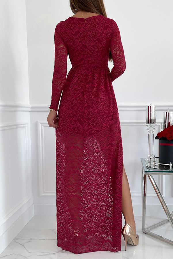 Rose Garden V-neck Lace Slit Maxi Dress
