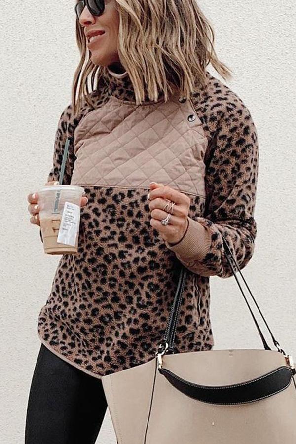 Riya Snap-Up Fleece Leopard Sweatshirt