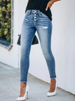 Ripped Stretchy Button Fly Pocket Skinny Leg Jeans