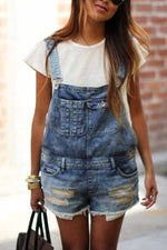 Casual Denim Rompers with pockets