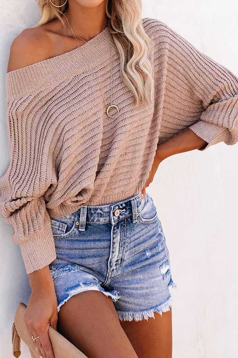 Florcoo Sexy Striped Off-shoulder Sweater