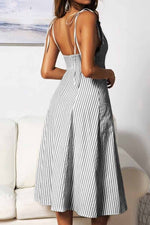Deep V Neck Button Design Printed Sleeveless Dress