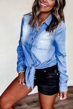 Contrast Denim Top With buttons