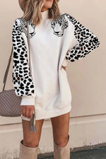 Florcoo Turtleneck Leopard Print Mini Dress