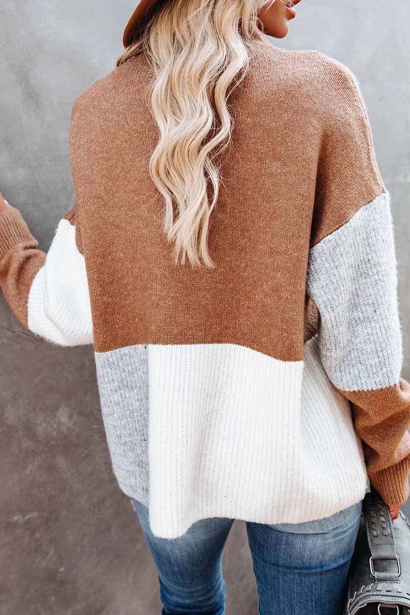 Contrasting Color High Neck Knitted Sweater