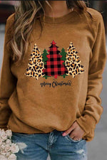 Casual Round Neck Christmas Tree Print Tops