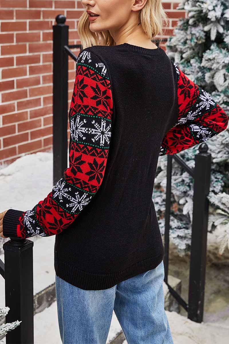 Florcoo Santa Embroidered Round Neck Knitted Sweater