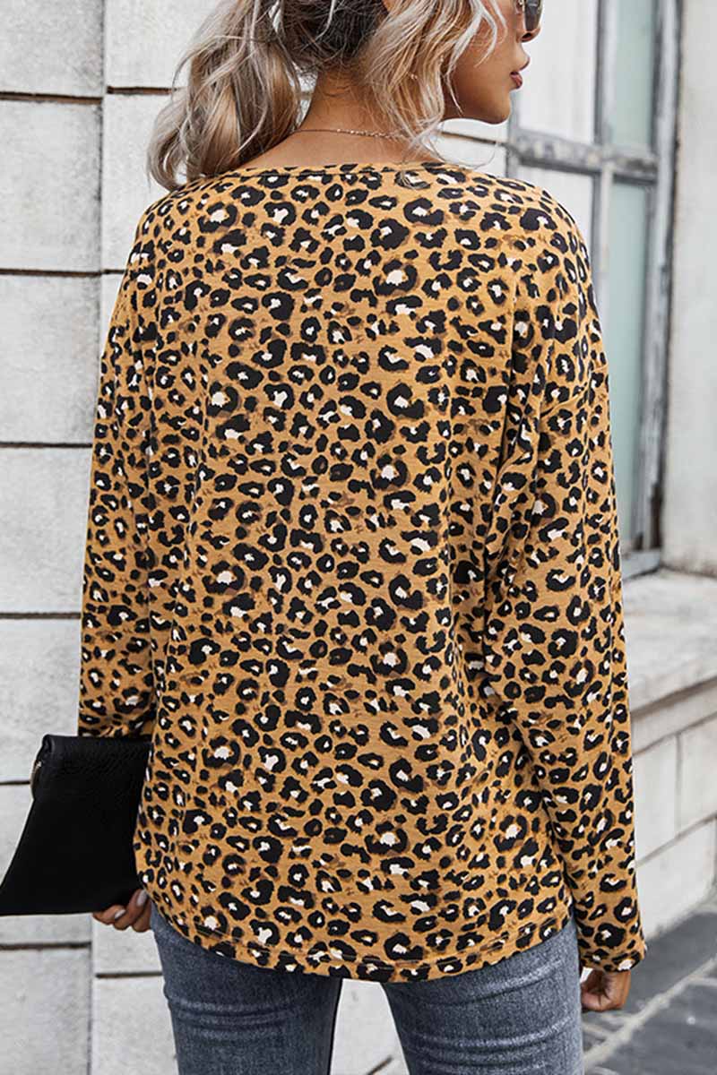 Elegant V-neck leopard print blouse women